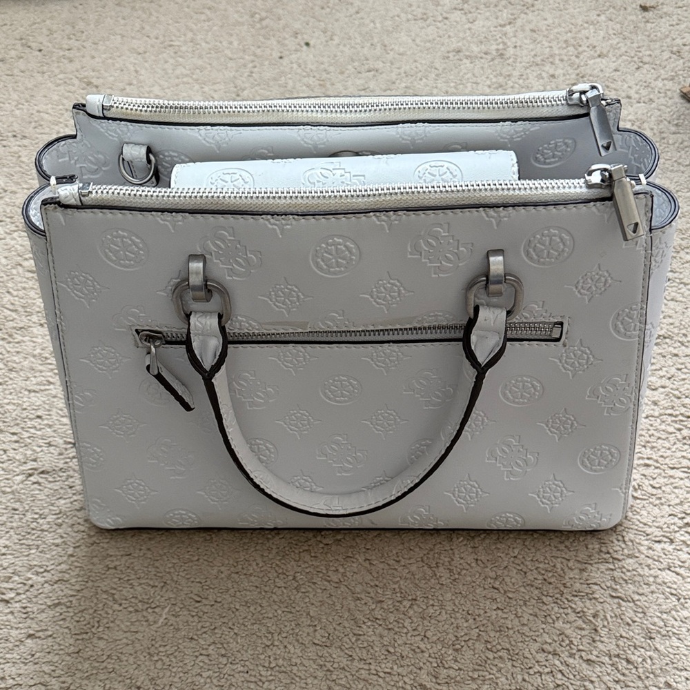 Guess White Embossed Satchel Bag - Picture 3 of 11